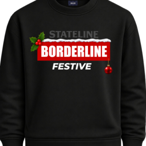Black Borderline Festive Christmas sweatshirt with holly snow and bauble design