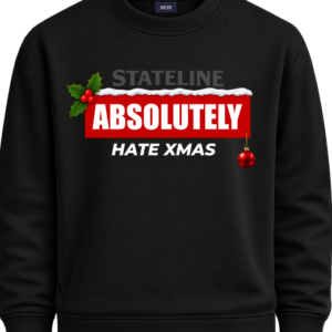 Black Absolutely Hate Xmas Christmas sweatshirt with festive holly and bauble design